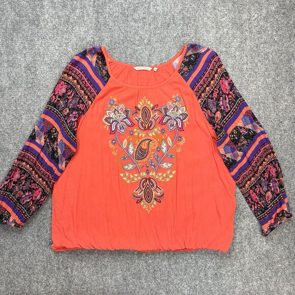 Soft Surroundings Blame Rio Embroidered Boho Top Womens 2X Coral Viscose - Picture 2 of 11